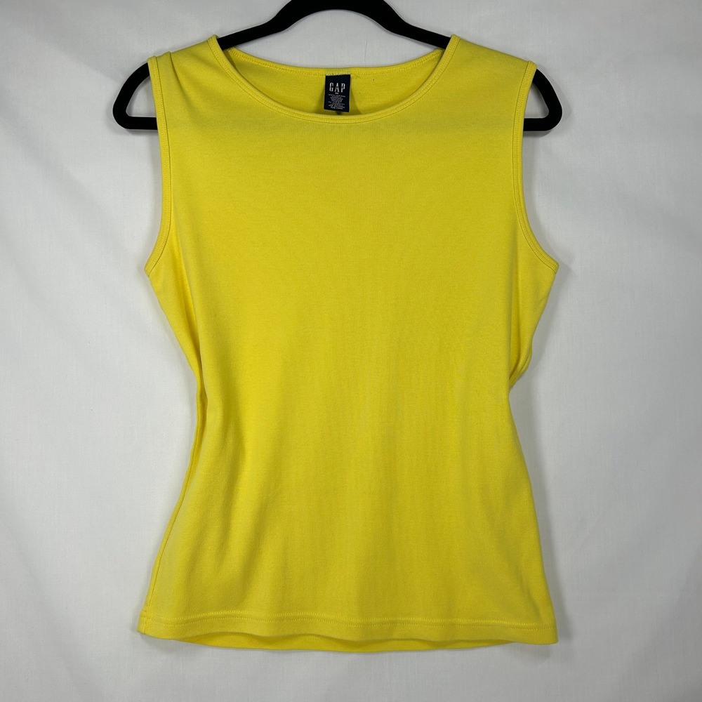 Vintage GAP Bright Yellow Ribbed Tank Top – Y2K Crewneck Sleeveless Top (M)